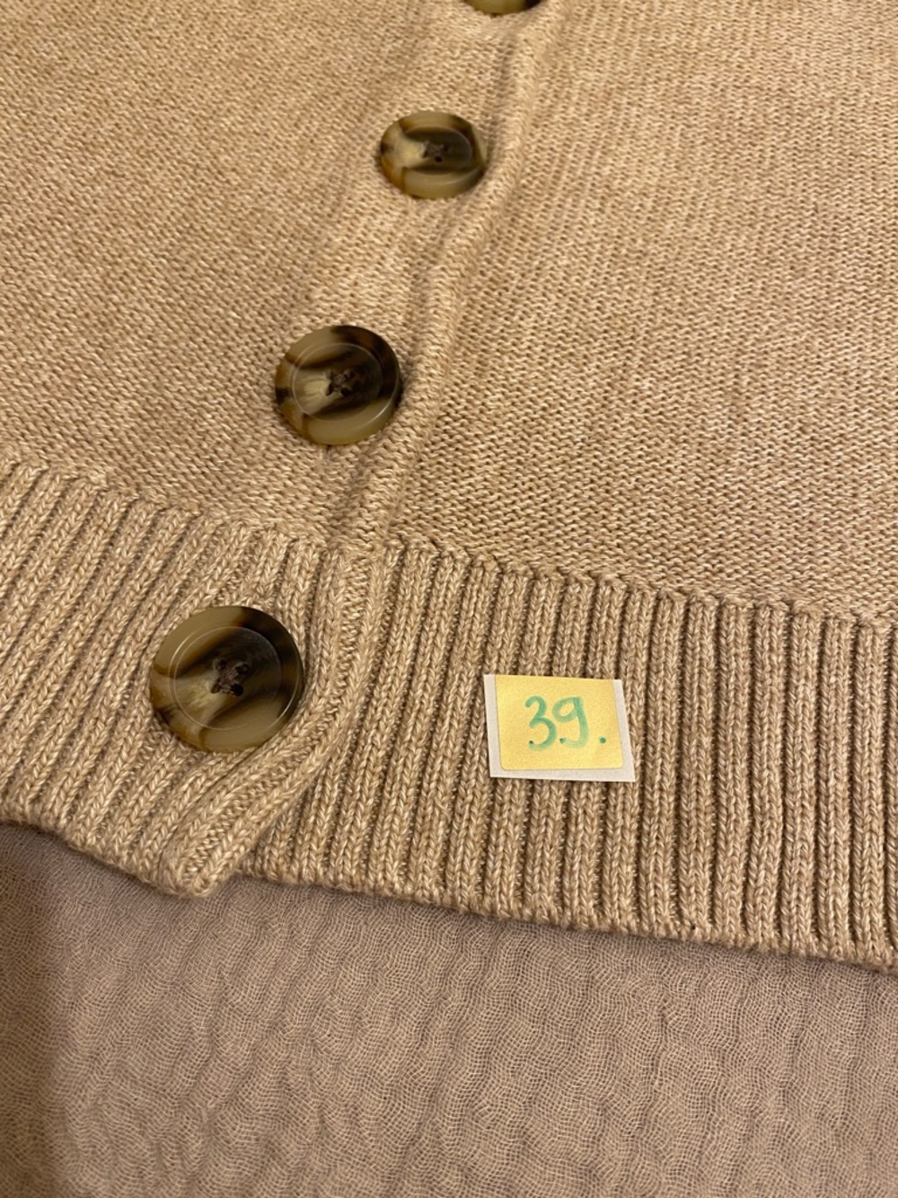 Quince Taupe Button-Front Crew Orhanic cotton Cropped Cardigan. Size M - Picture 11 of 11